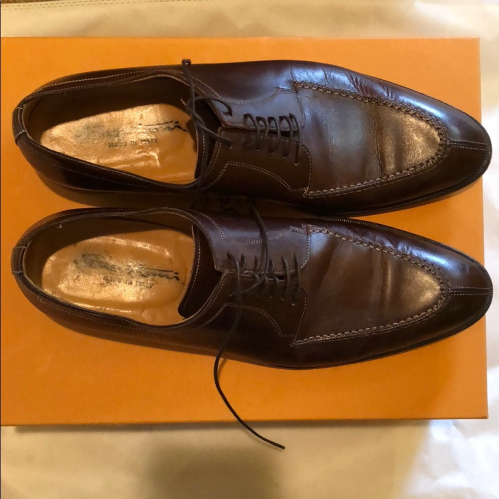 Santoni Brown Leather  Oxford shoes for men